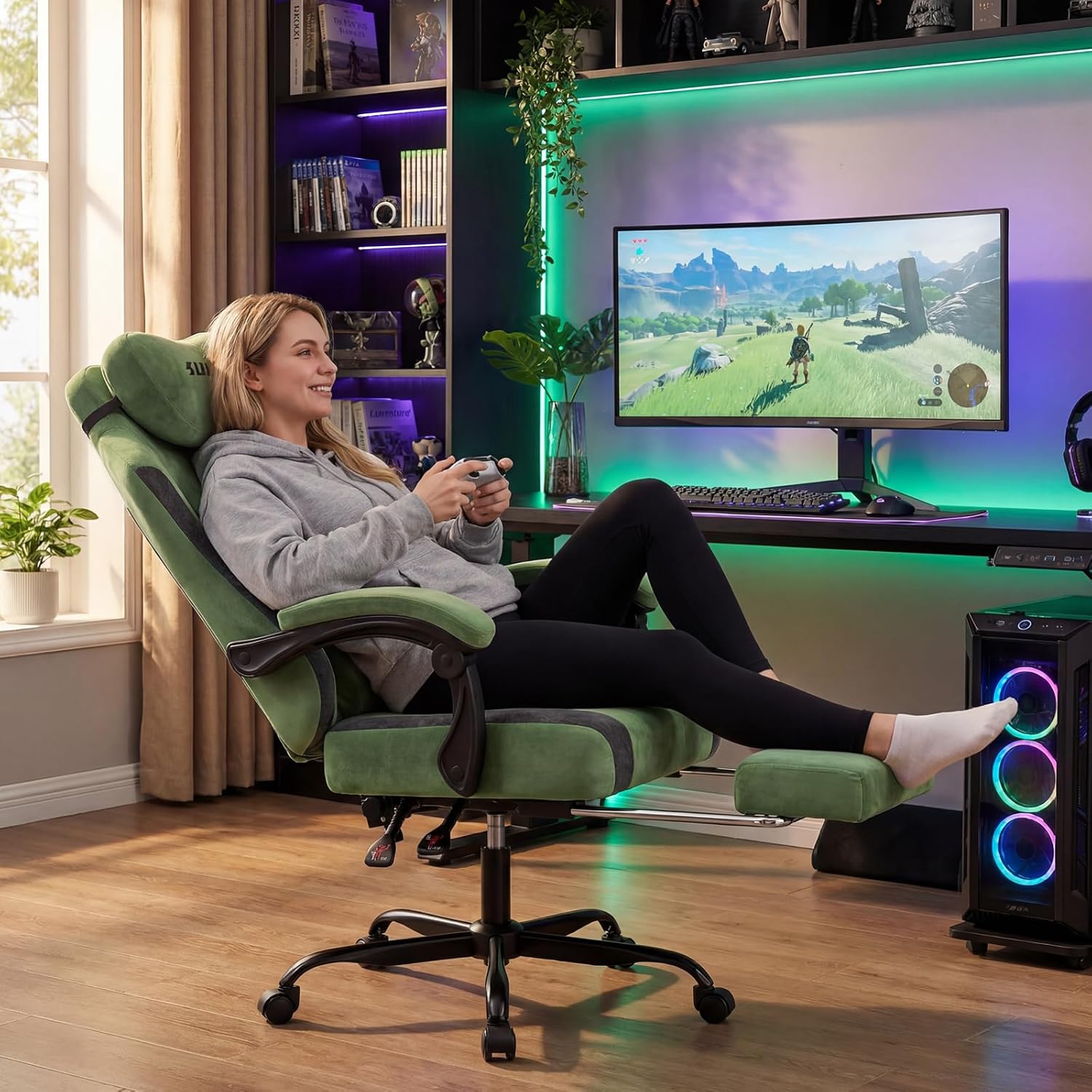 Gamingstoel van stof, ergonomi - Massage recensie en prijs