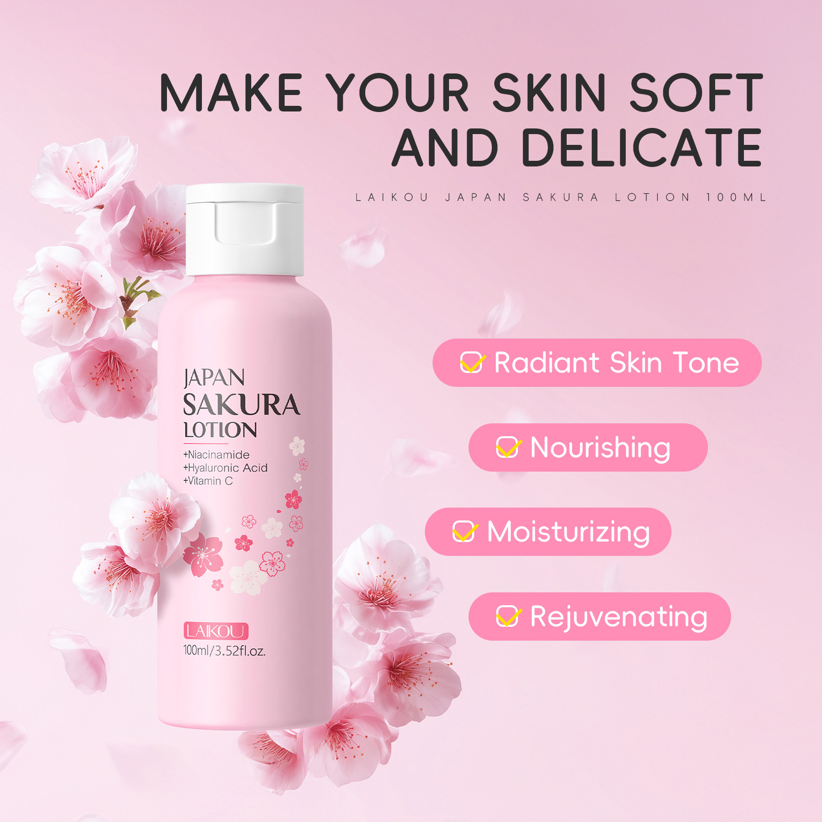 LAIKOU Sakura Lotion 100ml Nia - Niacinamide Pore Shrinking Essence recensie en prijs